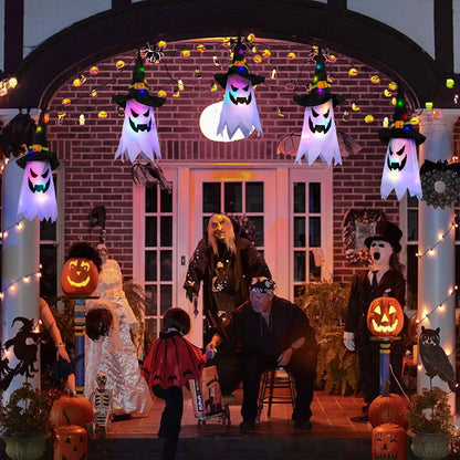 Halloween Decorations Hanging Outdoor String Lights Glowing Ghost Witch Hat Indoor Ornaments Halloween Lights for Home Tree Garden Yard (5 Pcs)